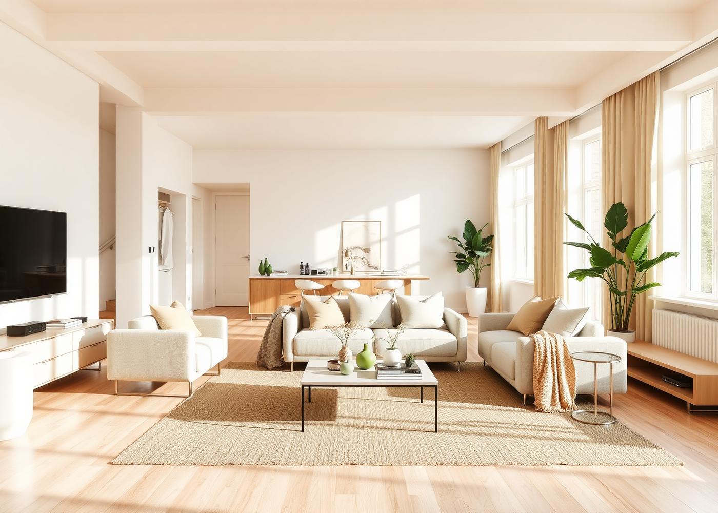 Bright, modern living room cleaned by No Sweat